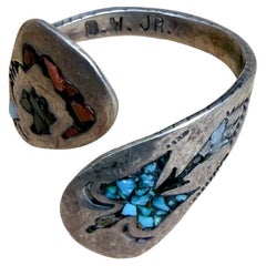 1960s Stone Inlay Silver Wrap Ring Bryant Waatsa Jr Native Zuni