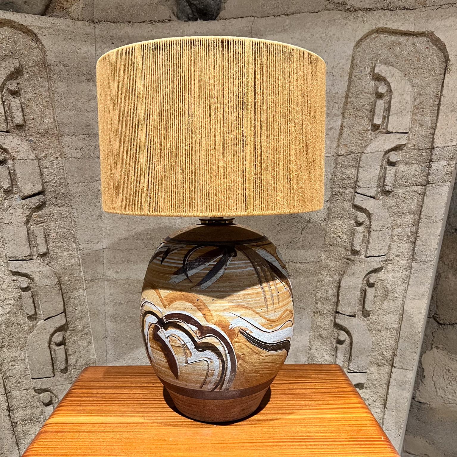 Mid-Century Modern 1960s Stoneware Art Pottery Round Table Lamp For Sale