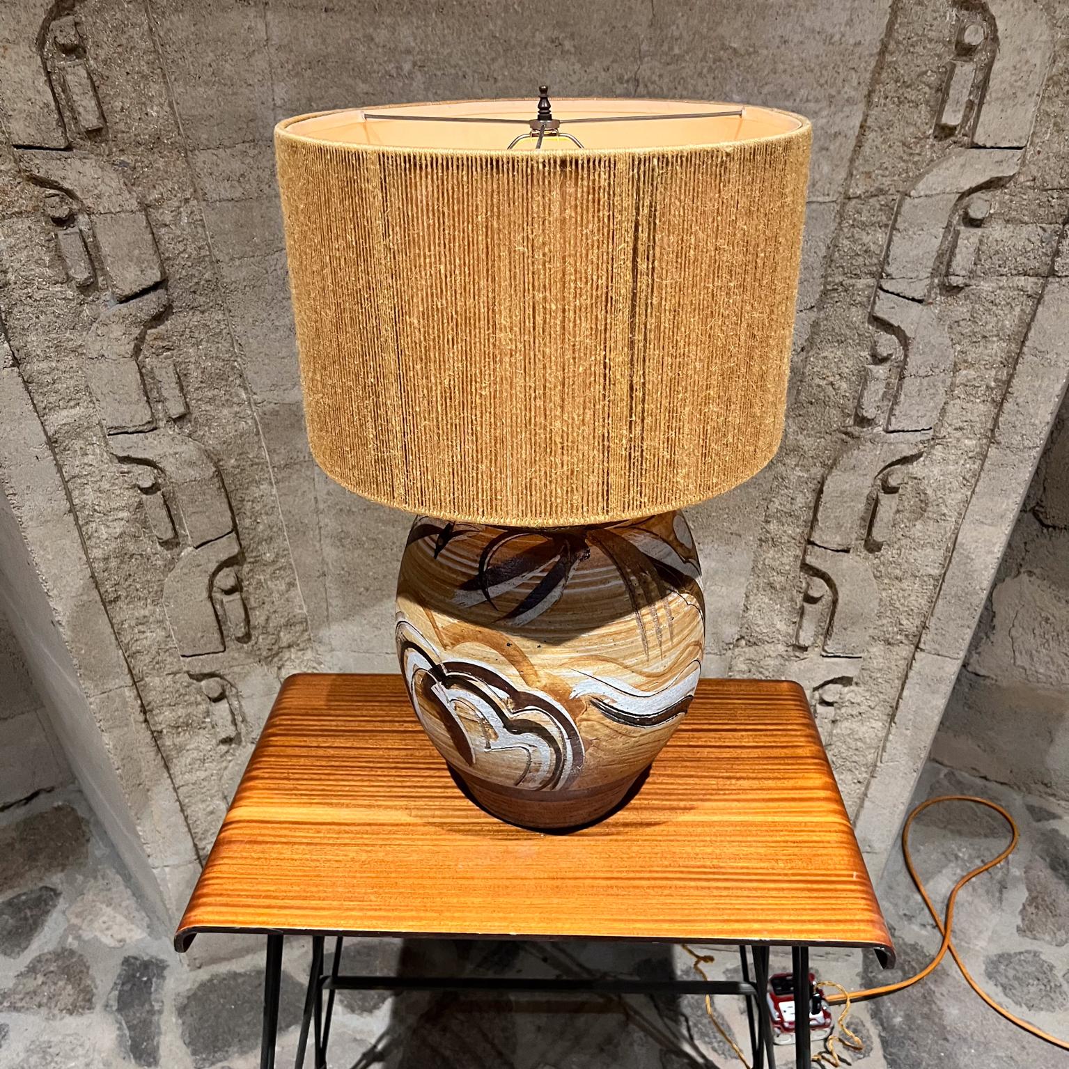 Mid-20th Century 1960s Stoneware Art Pottery Round Table Lamp For Sale