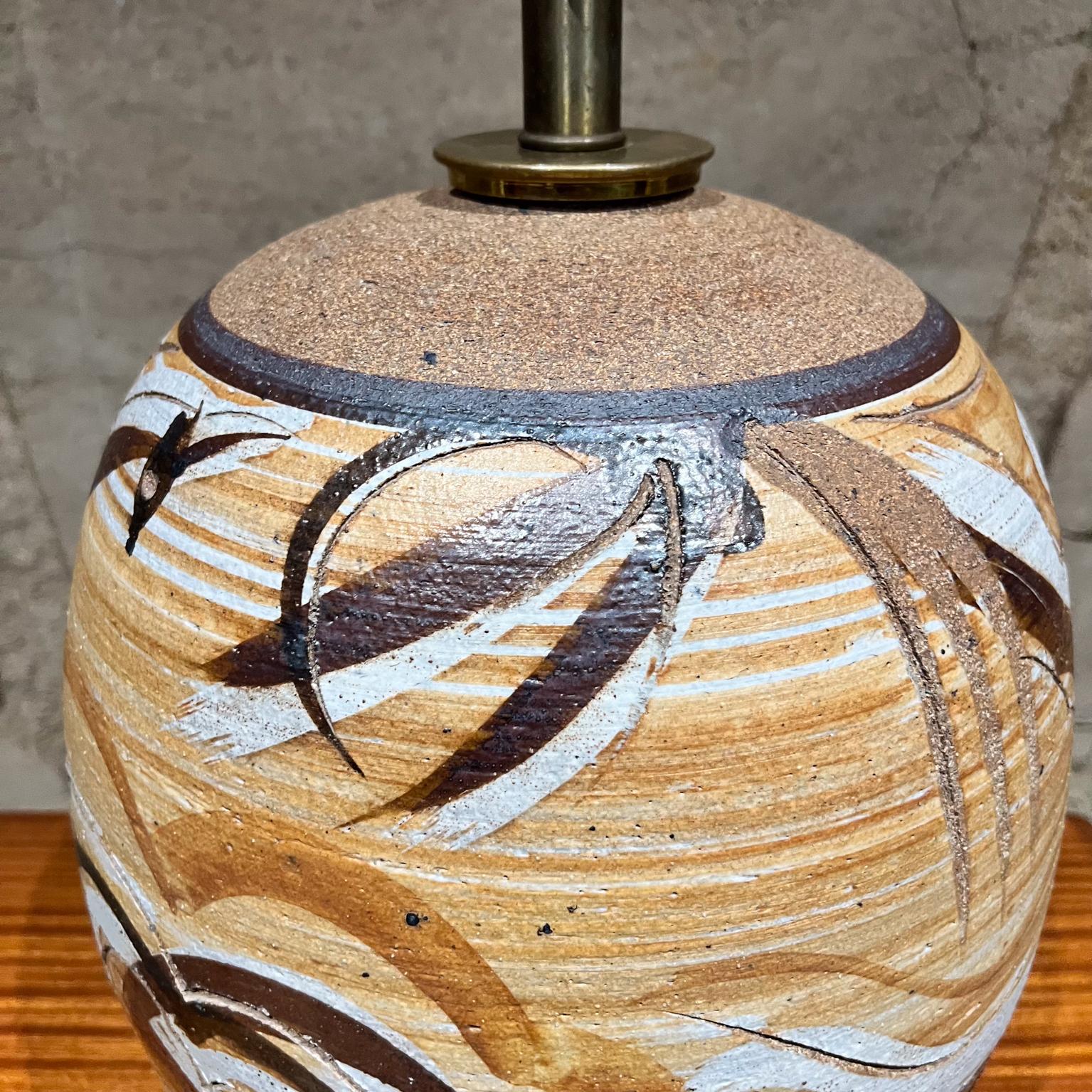 1960s Stoneware Art Pottery Round Table Lamp For Sale 1
