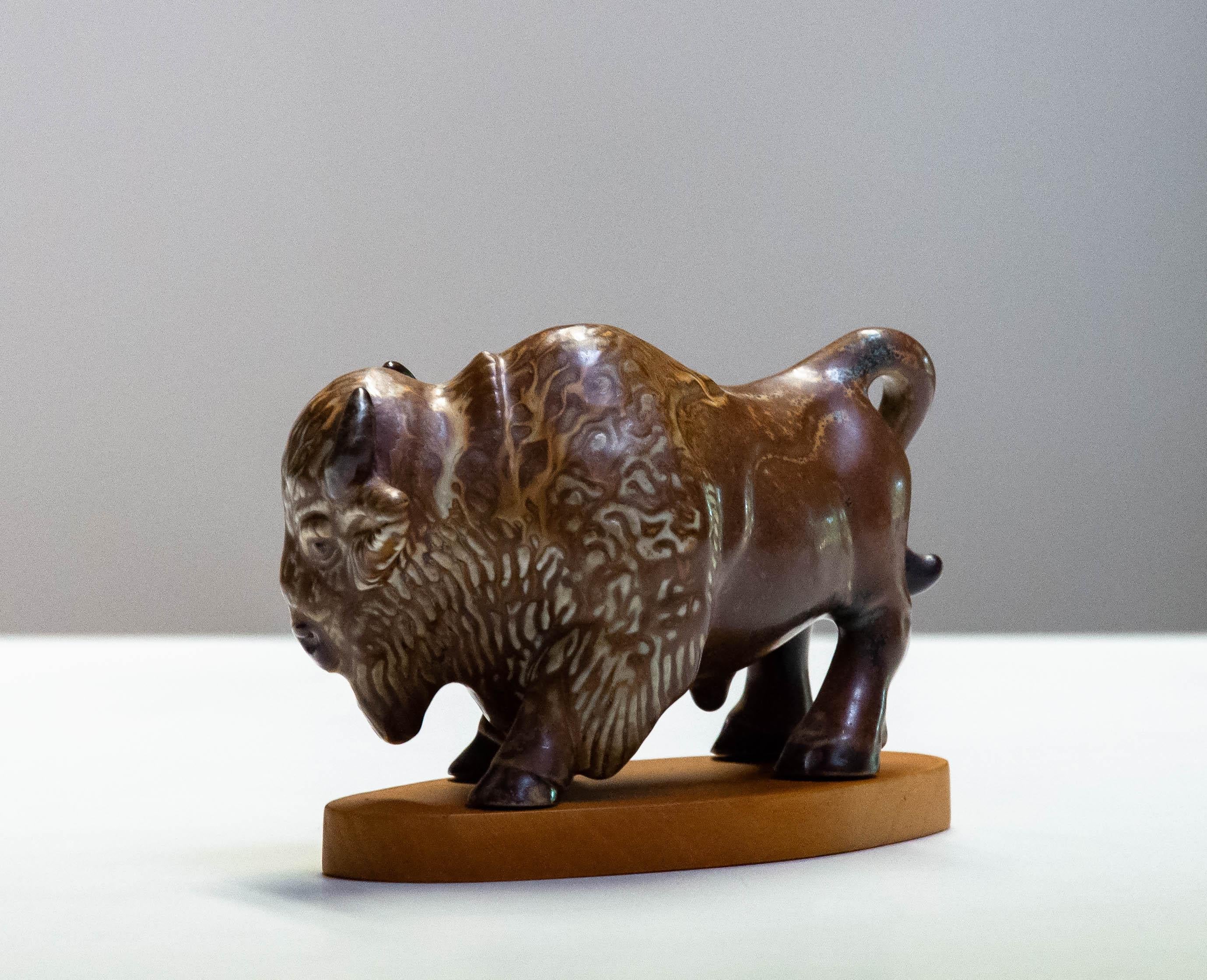 Swedish 1960s Stoneware / Chamotte Brown Brutalist Bull By Gunnar Nylund For Rörstrand  For Sale
