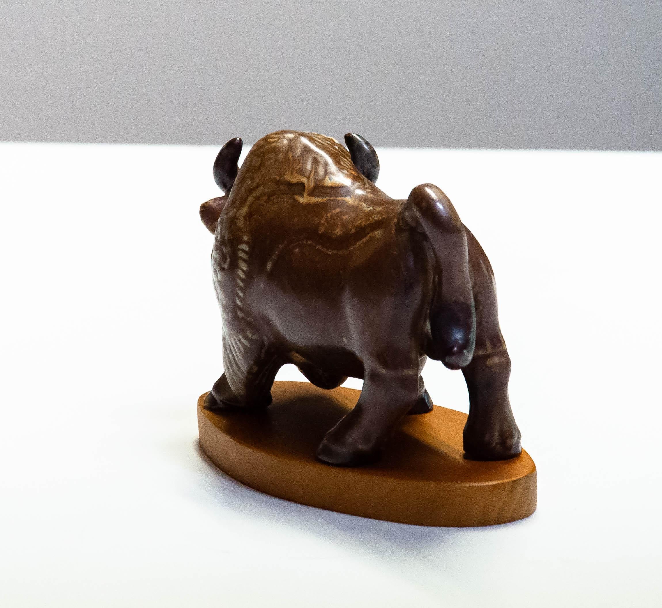 Mid-20th Century 1960s Stoneware / Chamotte Brown Brutalist Bull By Gunnar Nylund For Rörstrand  For Sale