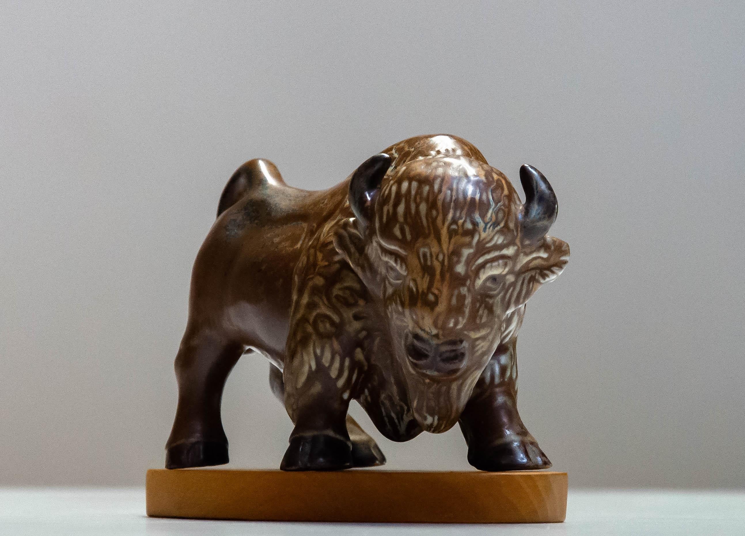 Ceramic 1960s Stoneware / Chamotte Brown Brutalist Bull By Gunnar Nylund For Rörstrand  For Sale