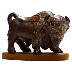 1960s Stoneware / Chamotte Brown Brutalist Bull By Gunnar Nylund For Rörstrand 