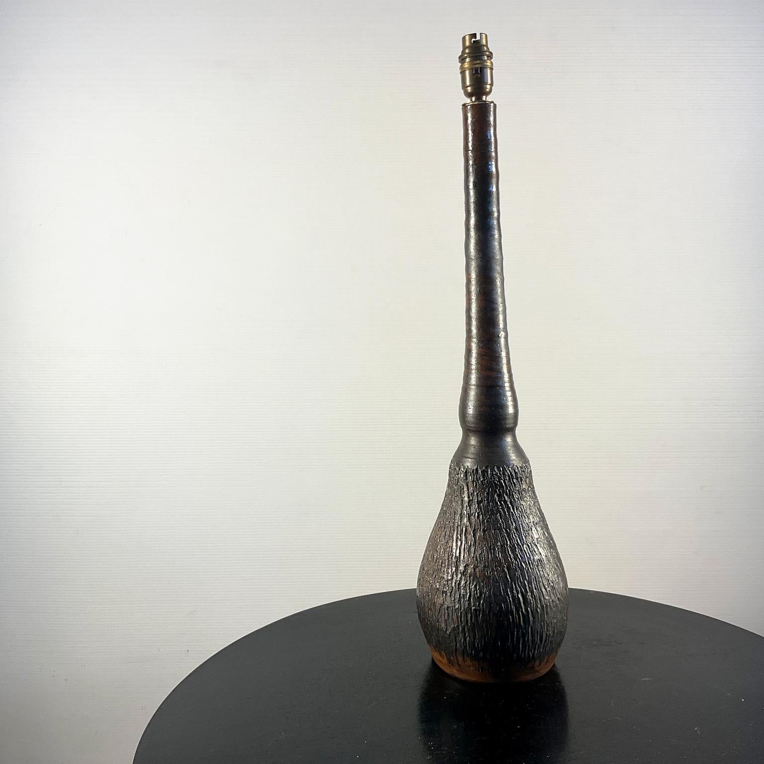 Brutalist 1960s Stoneware Table Lamp from The Region of La Puisaye France For Sale