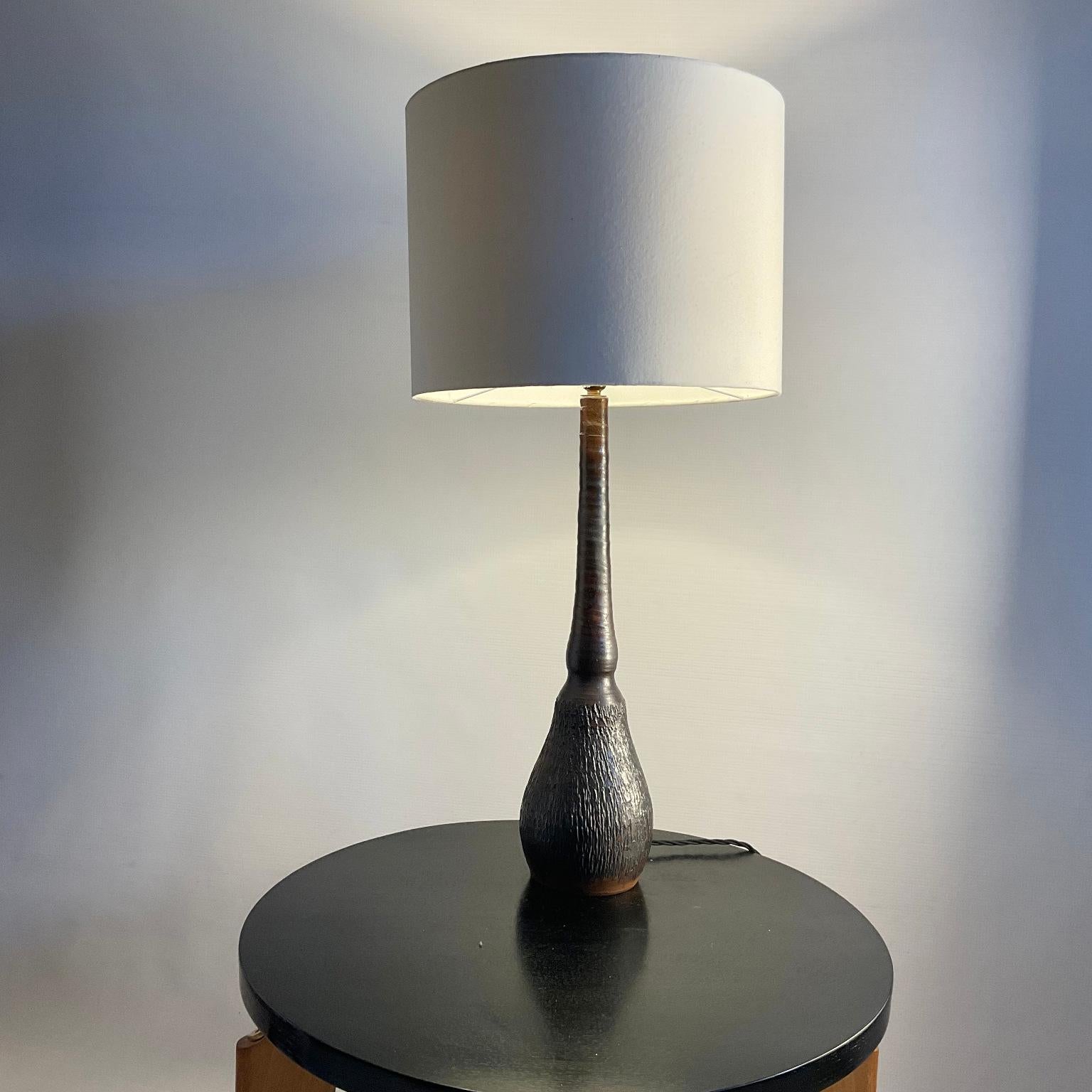 Mid-20th Century 1960s Stoneware Table Lamp from The Region of La Puisaye France For Sale