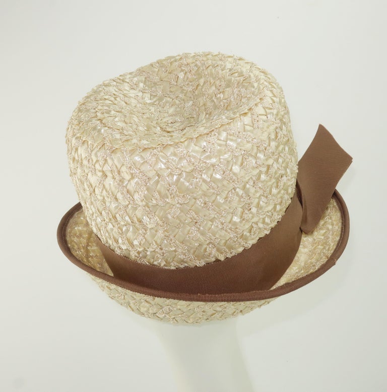 Women's 1960's Straw Fedora Style Hat For Sale