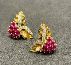 1960s Strebel ruby and diamond berry earrings