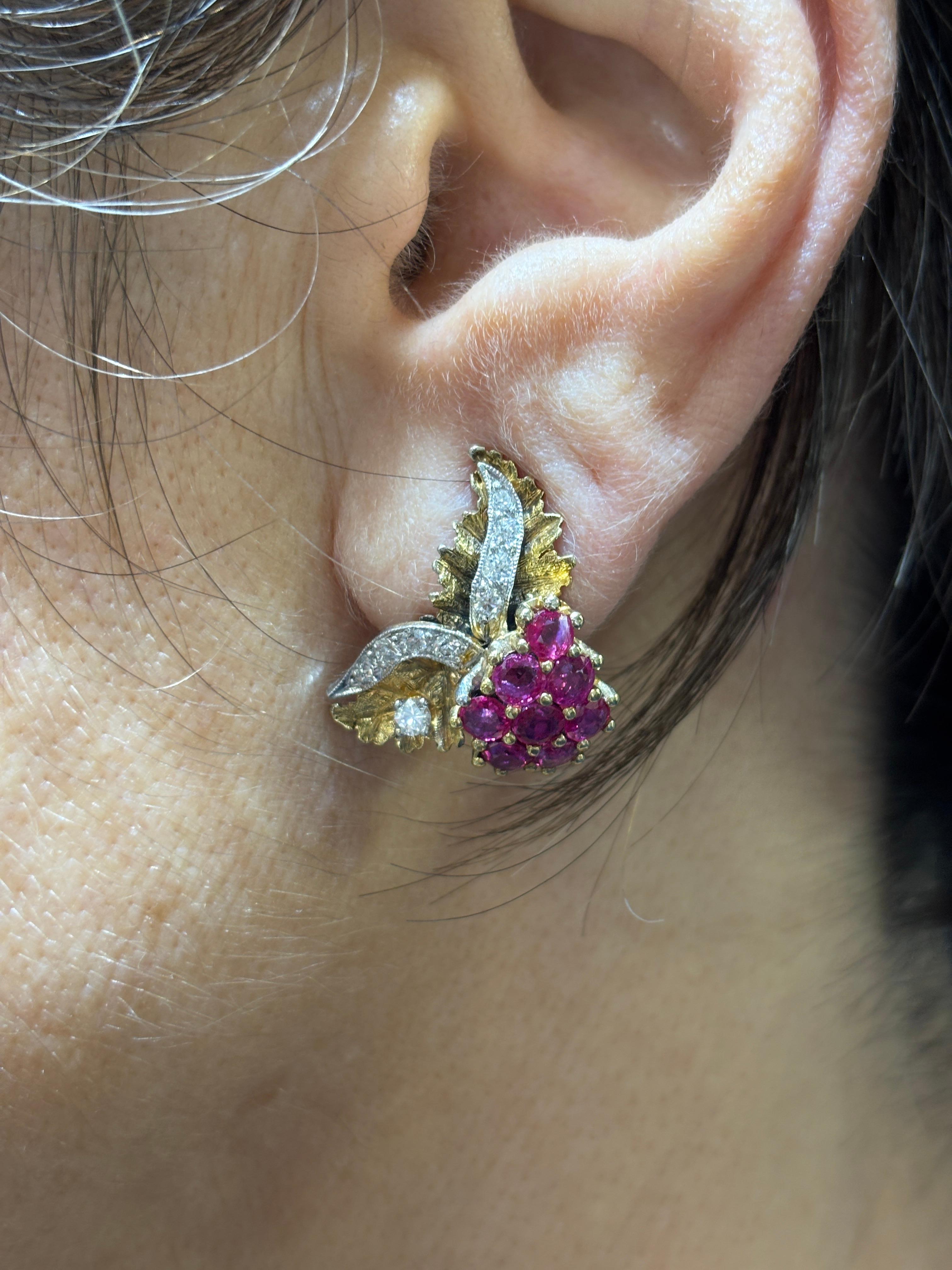 Pendientes Strebel de rubíes y diamantes de los años 60 en venta 1
