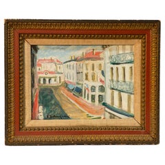 Peinture « Street in Cannes » des années 1960 par Al Tschernjawski