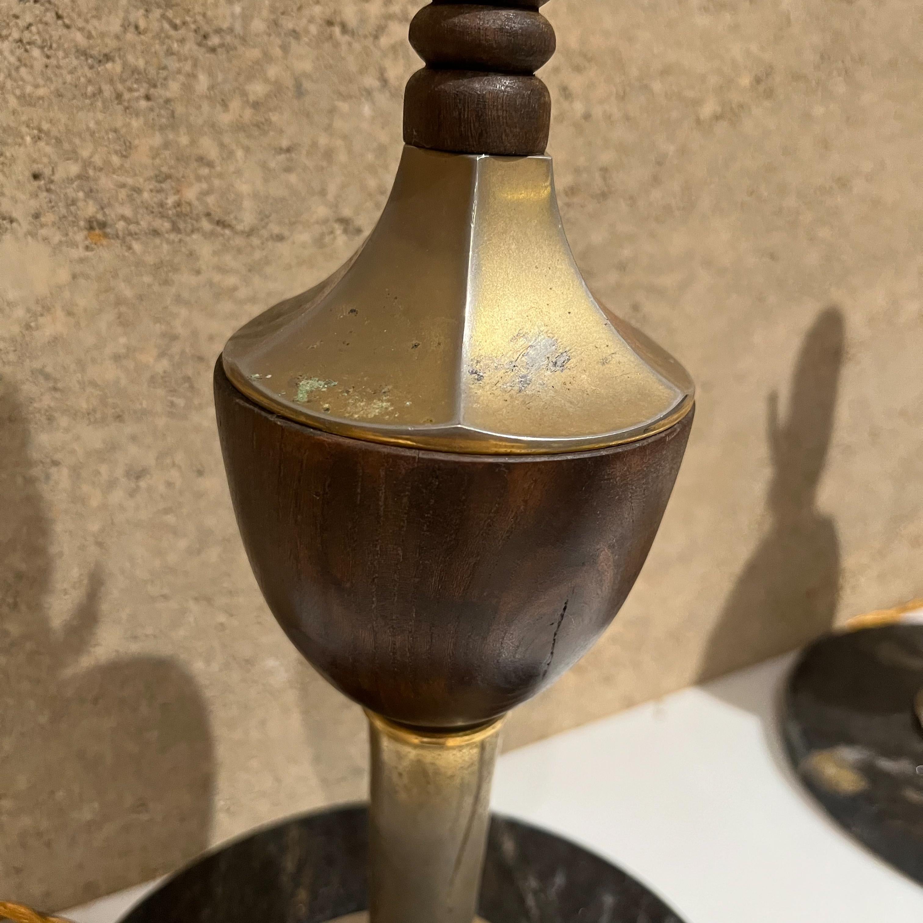 1960s Striking Modernism Table Lamps Gold Black Goblet Round Marble Base Mexico In Good Condition For Sale In Chula Vista, CA