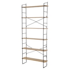 1960s String Style Modular Bookshelf, Black Enameled Wire, Plywood Shelves