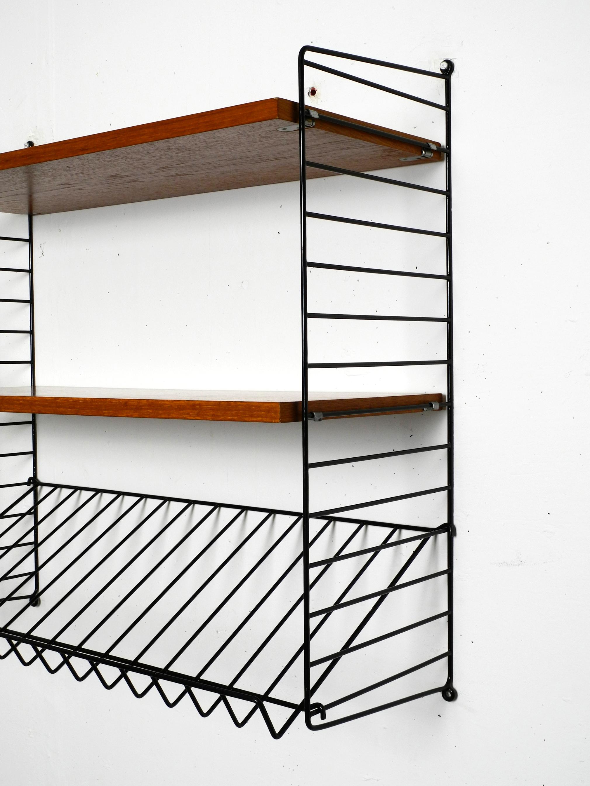1960s String Teak String Shelf with Two Deep Shelves and One Magazine Rack 3