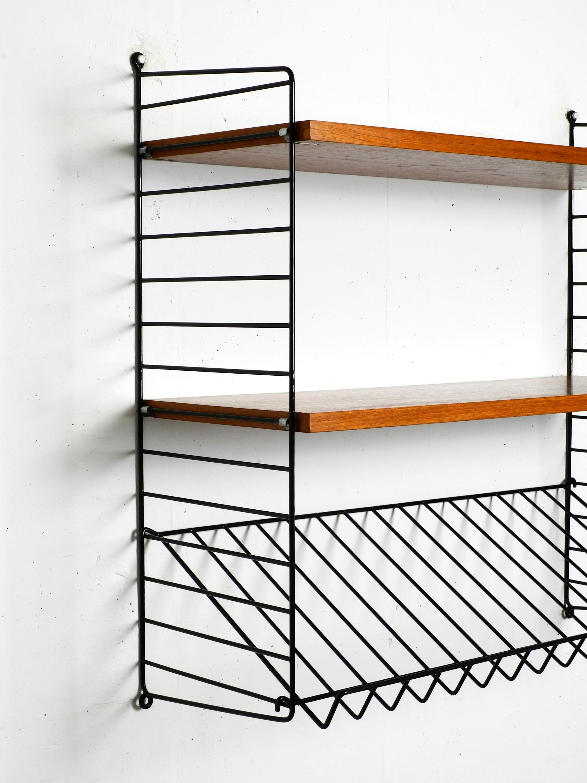 1960s String Teak String Shelf with Two Deep Shelves and One Magazine Rack 4