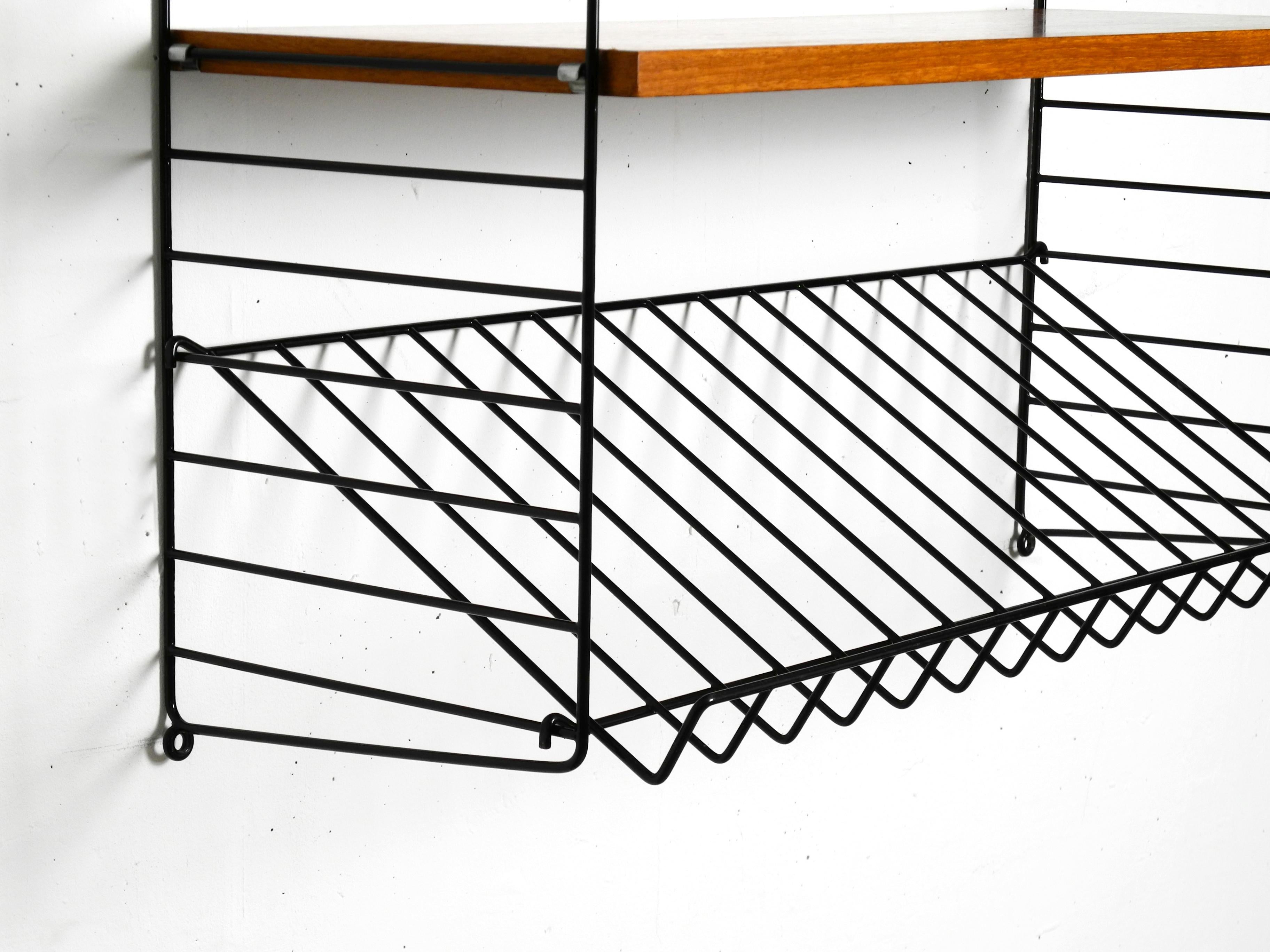 1960s String Teak String Shelf with Two Deep Shelves and One Magazine Rack 5