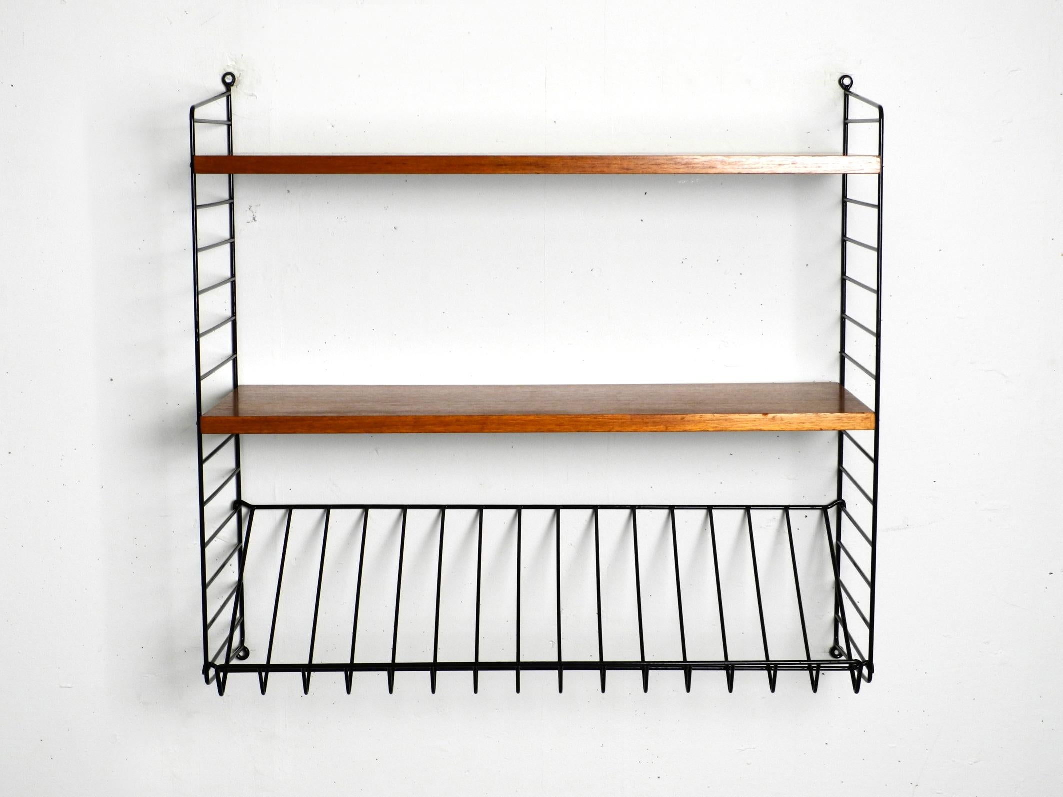1960s String Teak String Shelf with Two Deep Shelves and One Magazine Rack 9