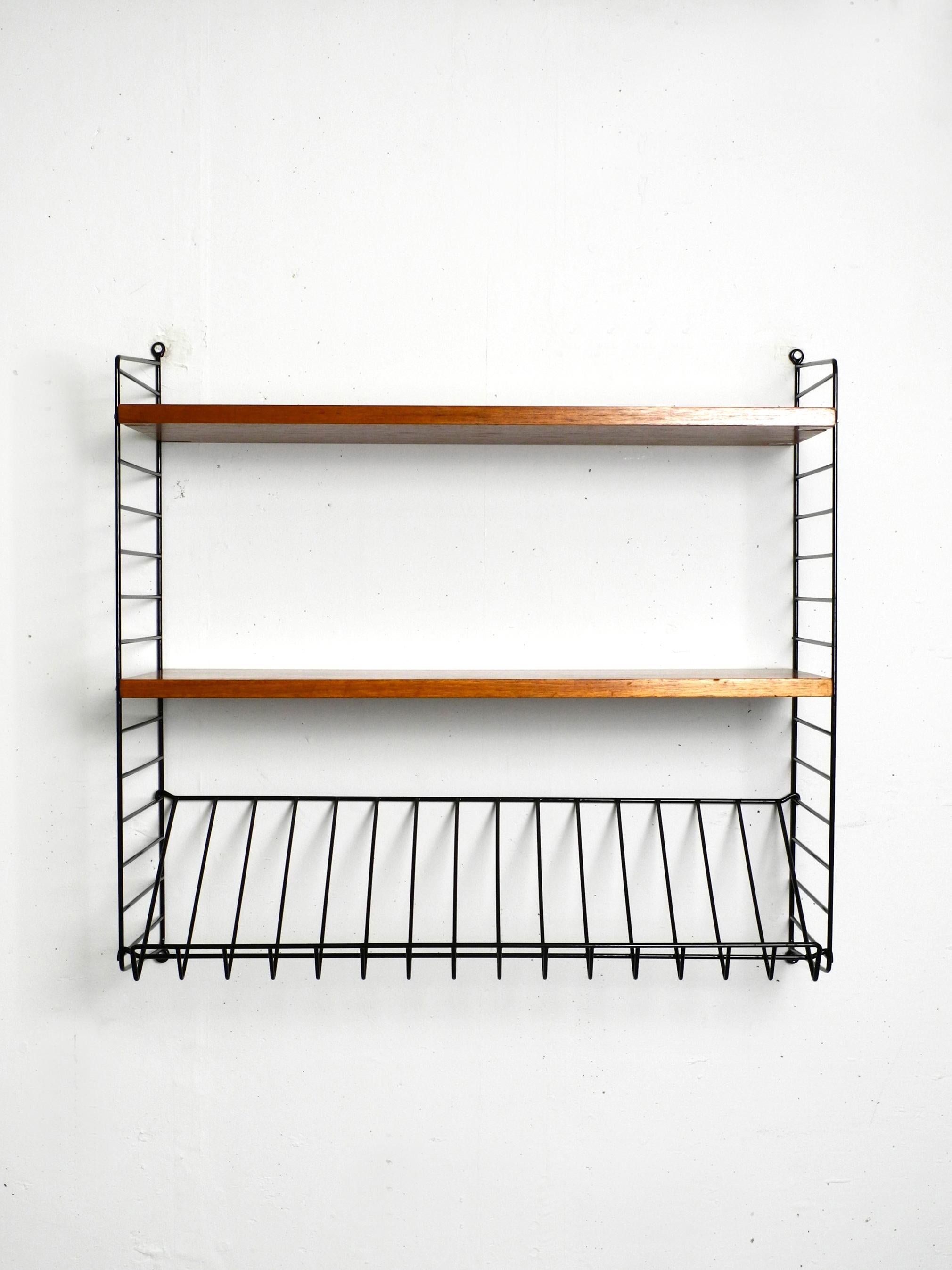 1960s String Teak String Shelf with Two Deep Shelves and One Magazine Rack 10