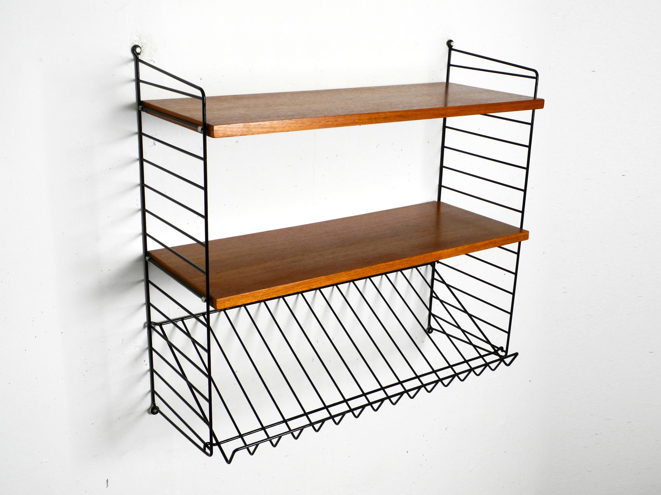 Danish 1960s String Teak String Shelf with Two Deep Shelves and One Magazine Rack