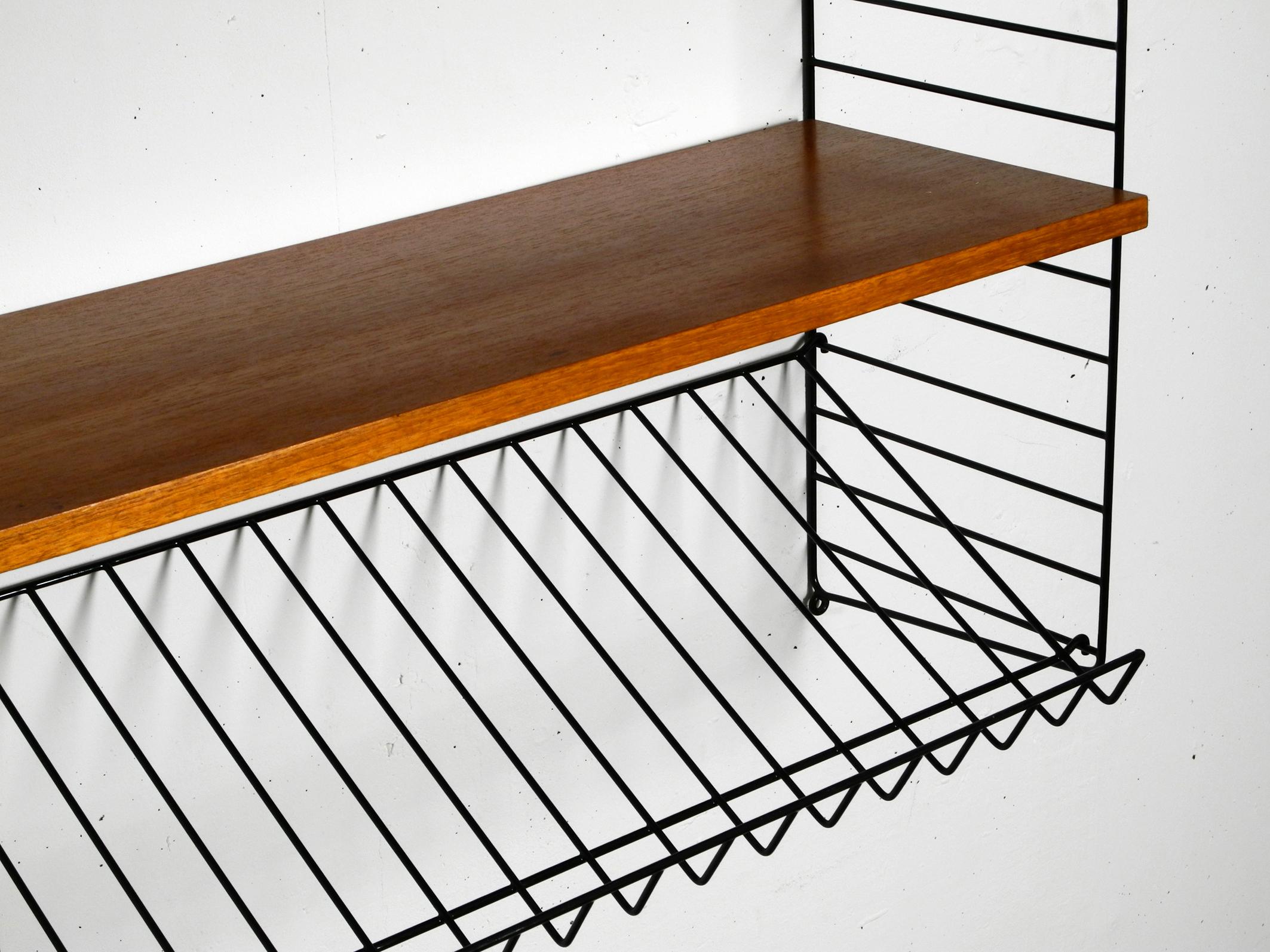 Mid-20th Century 1960s String Teak String Shelf with Two Deep Shelves and One Magazine Rack