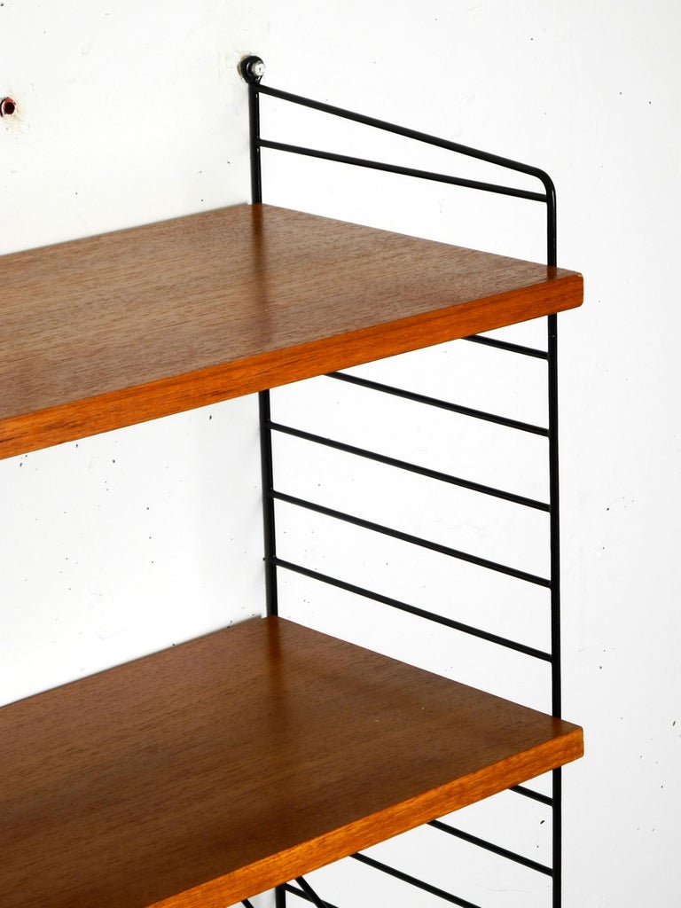 1960s String Teak String Shelf with Two Deep Shelves and One Magazine