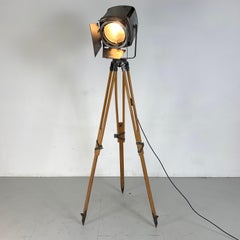 1960s Stripped and Polished Strand 743 Theatre Light on Vintage Wooden Tripod