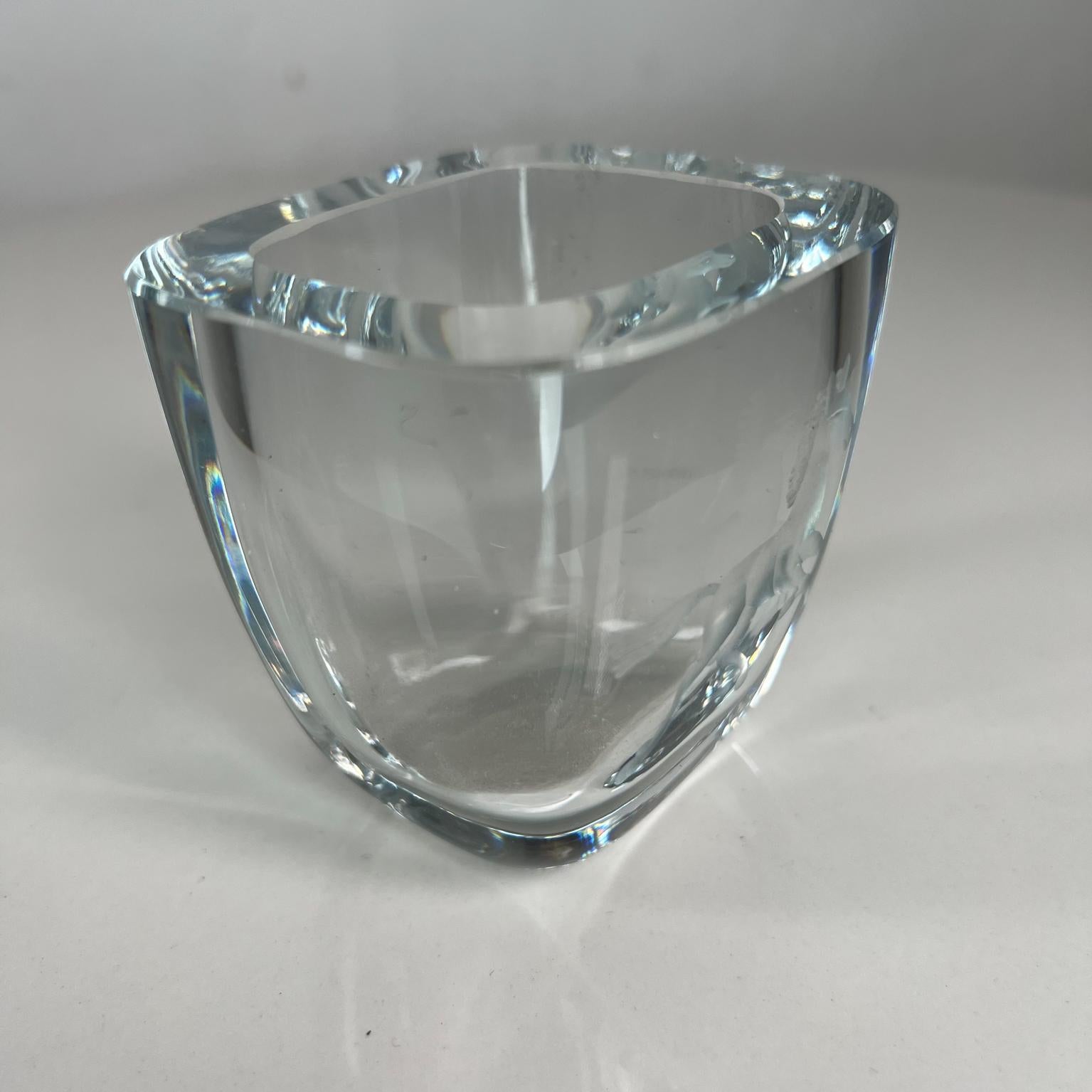 Mid-Century Modern 1960s Strombergshyttan Modernist Small Glass Vase Etched Crystal Art Sweden