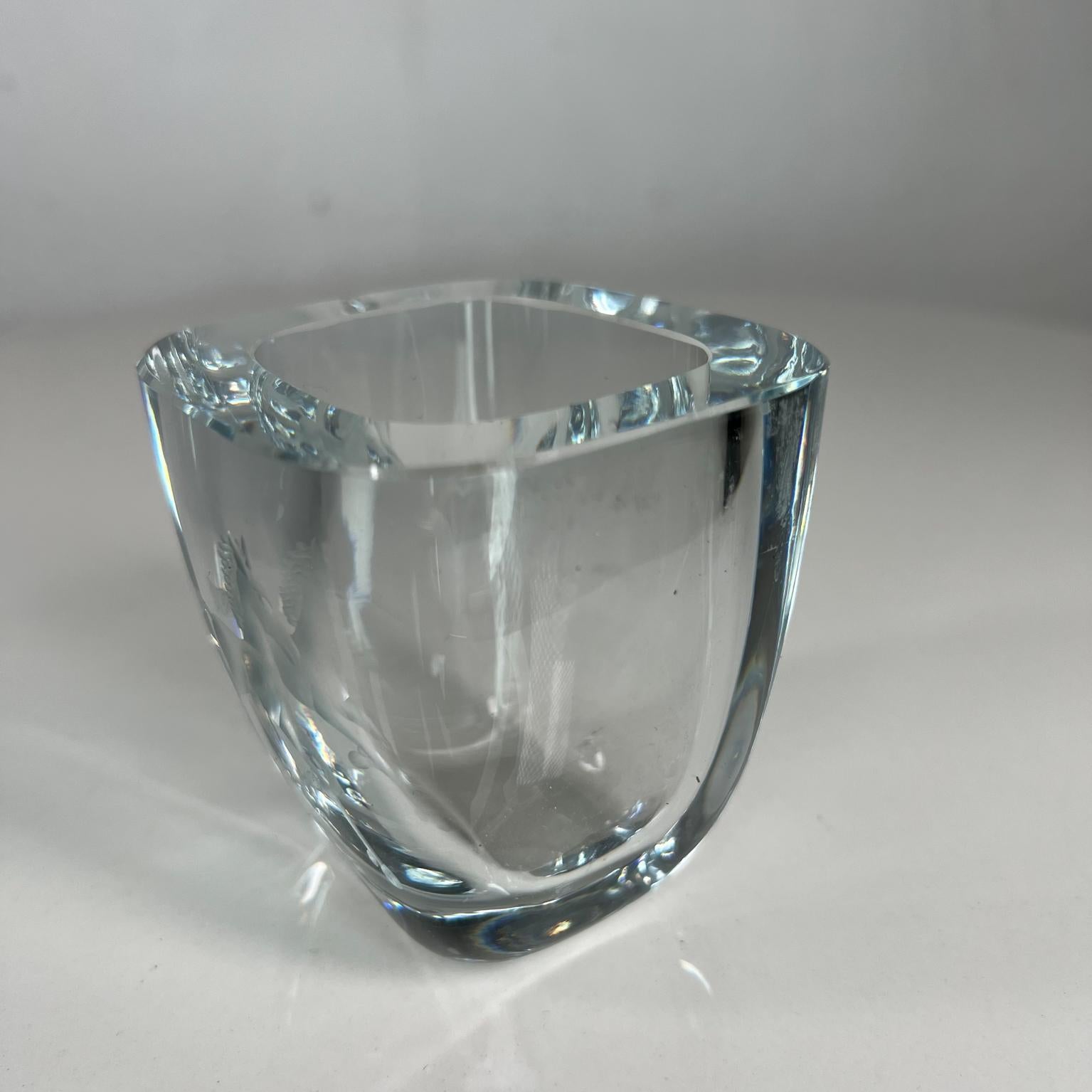 Swedish 1960s Strombergshyttan Modernist Small Glass Vase Etched Crystal Art Sweden