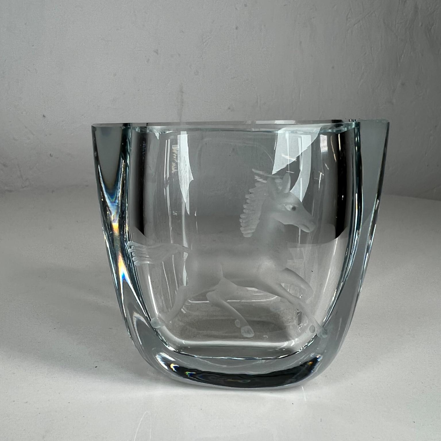 Art Glass 1960s Strombergshyttan Modernist Small Glass Vase Etched Crystal Art Sweden