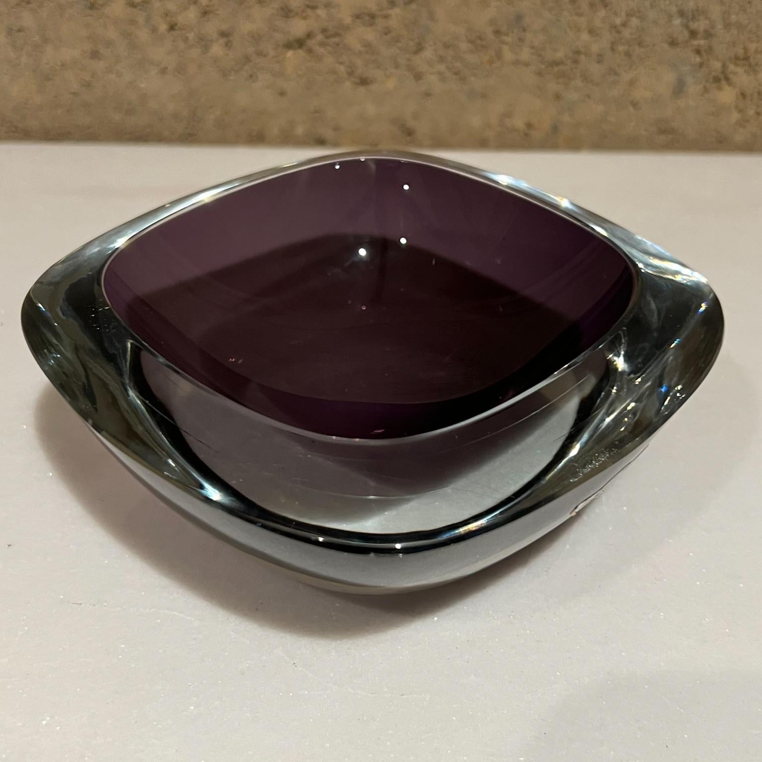 1960s Strombergshyttan Sweden amethyst sommerso double art purple glass bowl. 
Measures: 2 tall x 5.13 x 5.13.
Bowl, Ashtray or catch all dish.
Thick glass.
Retains original label. Vintage unrestored original condition. Expect signs of vintage