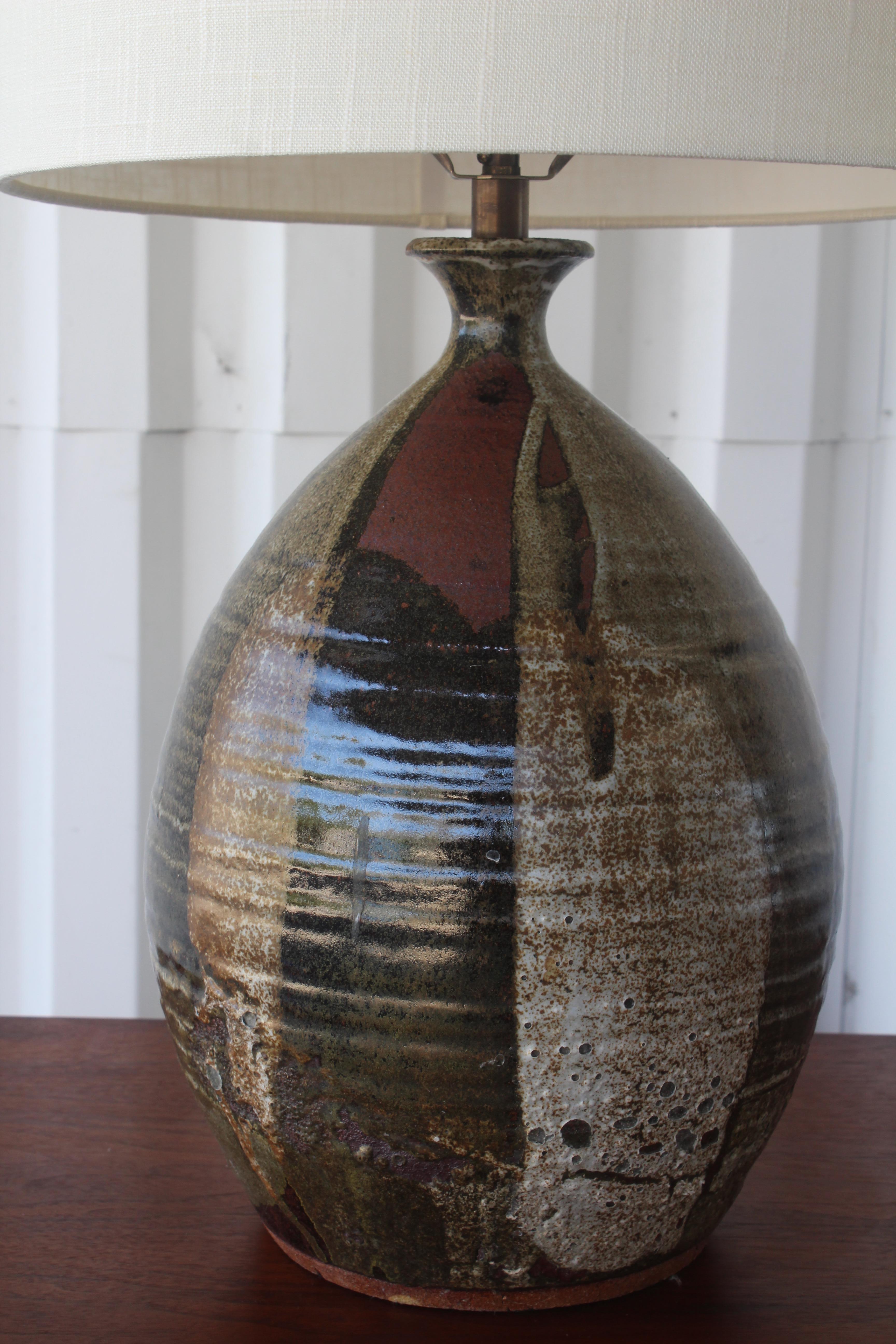 Mid-Century Modern 1960s Studio Ceramic Stoneware Lamp