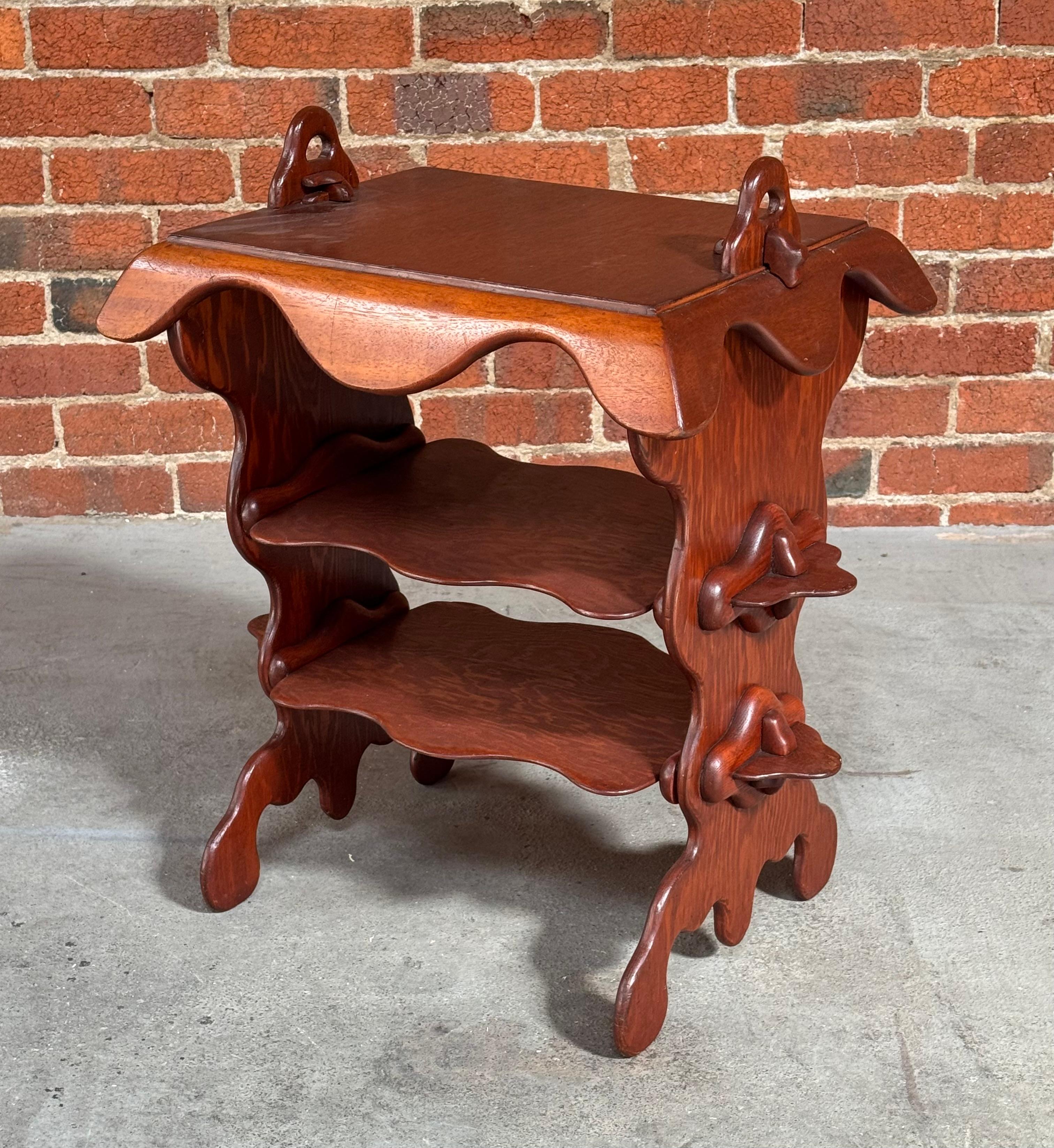 Mahogany 1960s Studio Craft 3 Tier Side Table Art Nouveau / Antoni Gaudi Aesthetic For Sale