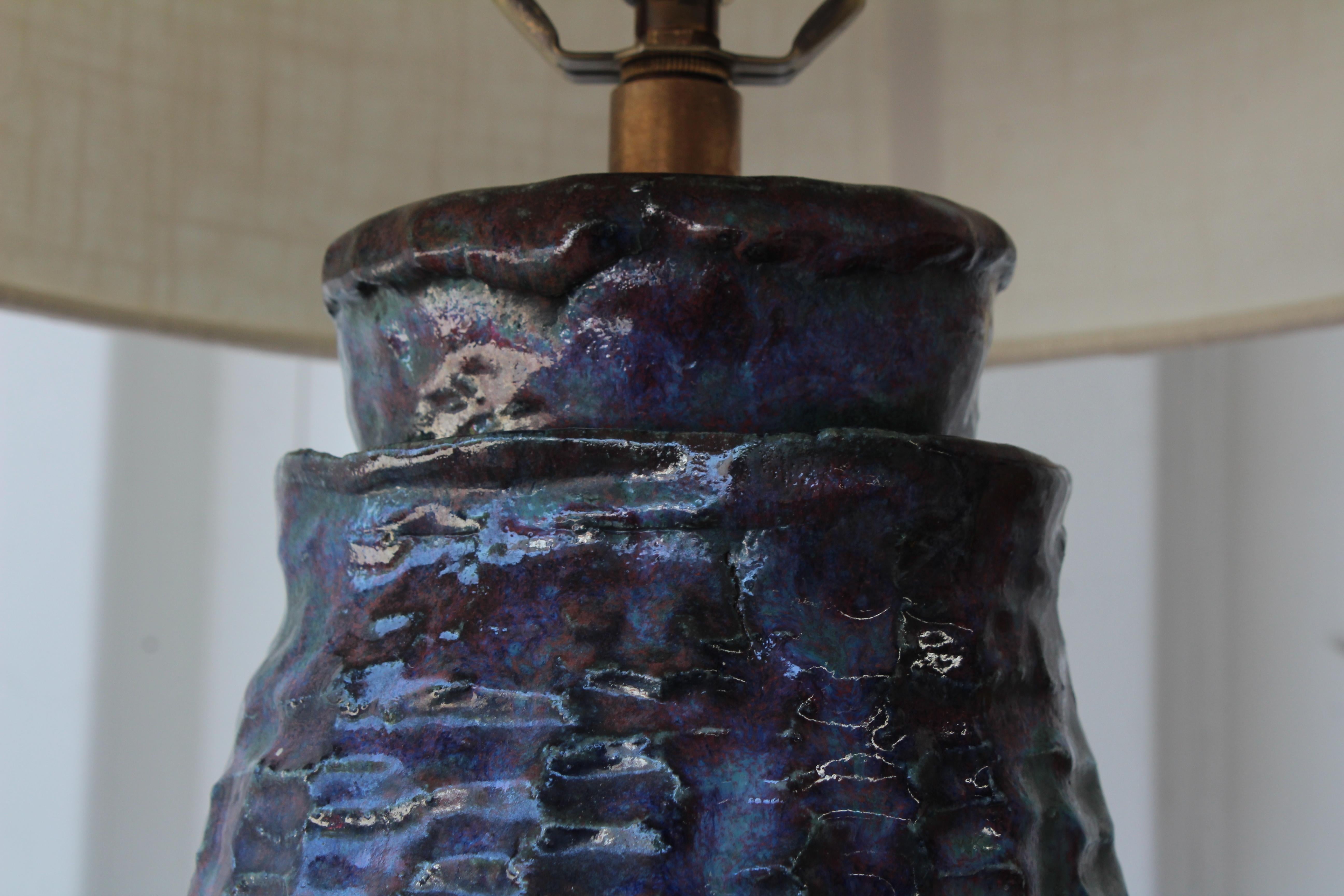 Glazed 1960s Studio Pottery Lamp
