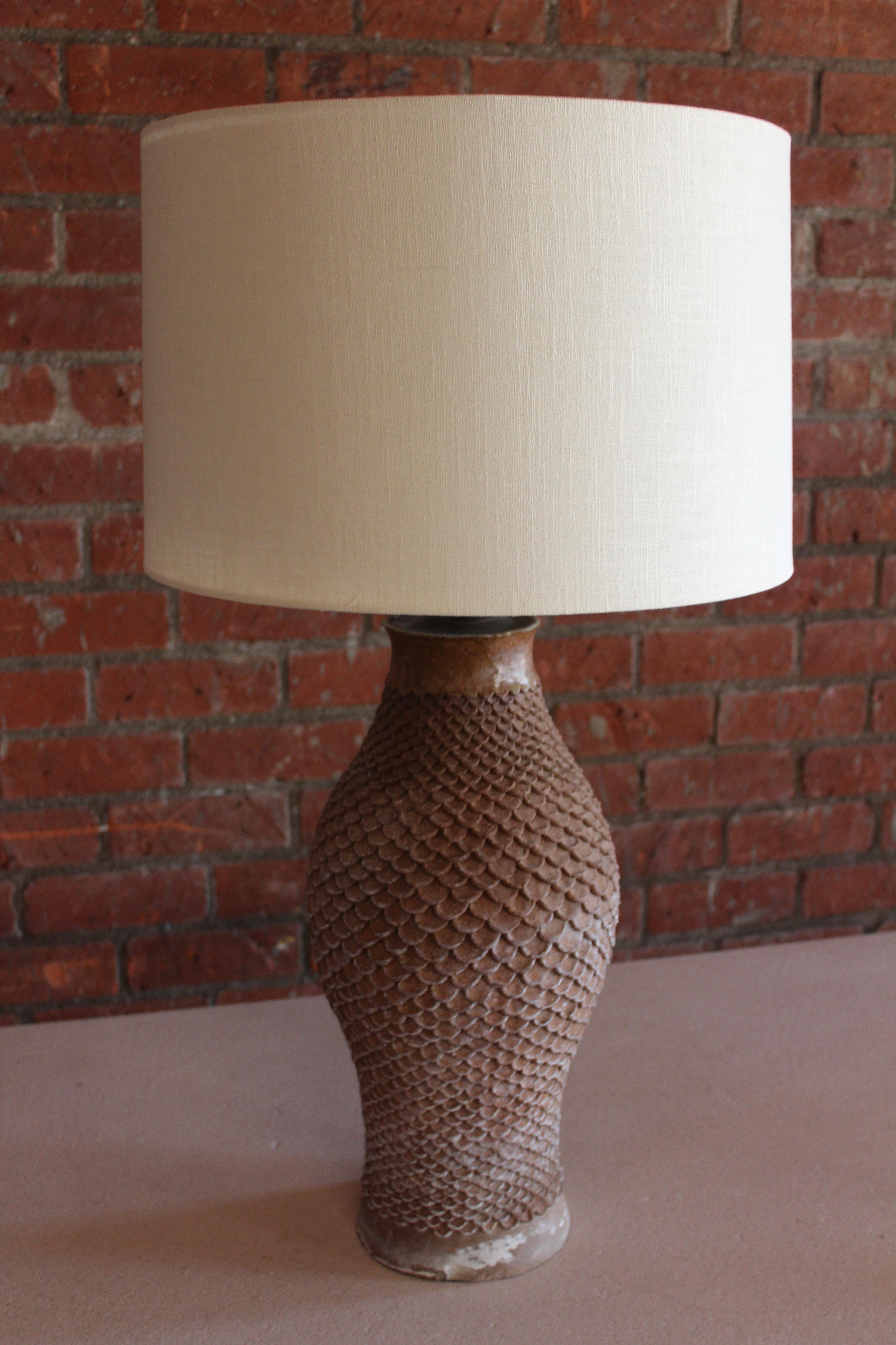 1960s Studio Pottery Stoneware Table Lamp In Good Condition In Los Angeles, CA