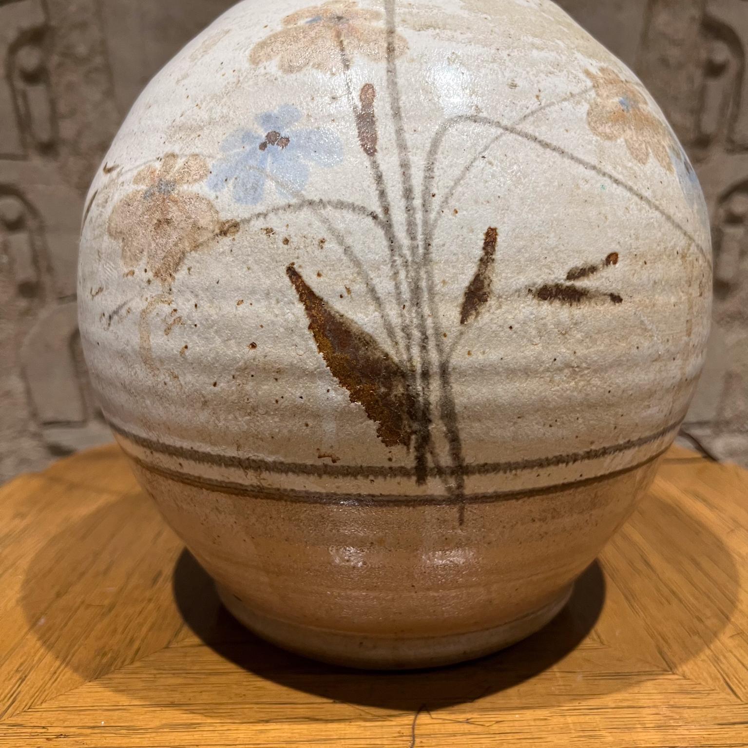 1960s Studio Stoneware Table Lamp Floral Art Pottery 1
