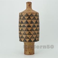 1960s Studio Stoneware Totem Bottle Geometric Pattern Scandinavian Craft Rustic