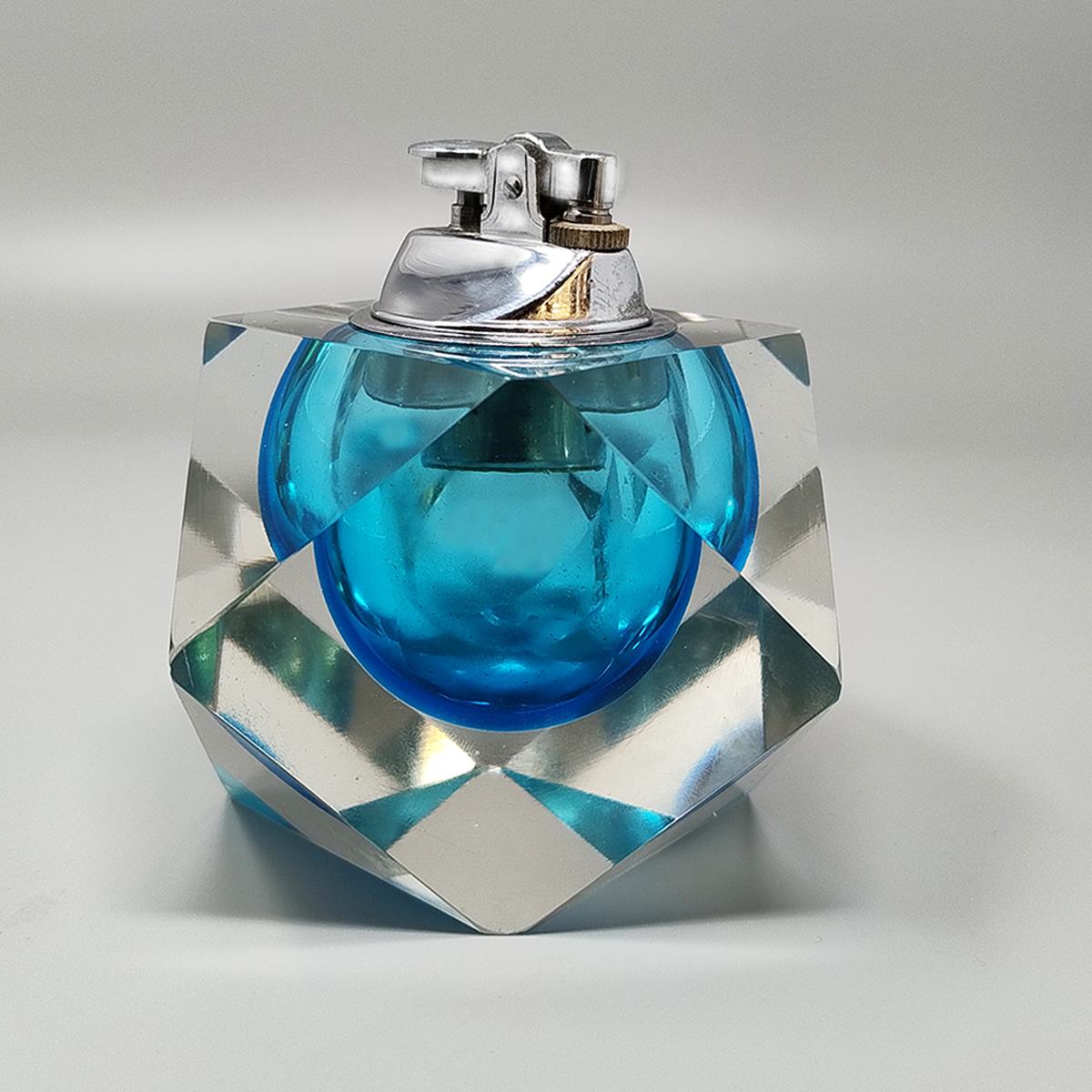 Italian 1960s Stunning Blue Table Lighter in Murano Sommerso Glass By Flavio Poli