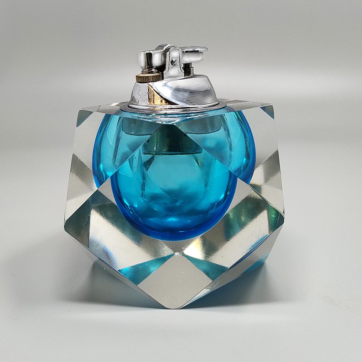 1960s Stunning Blue Table Lighter in Murano Sommerso Glass By Flavio Poli In Excellent Condition In Milano, IT