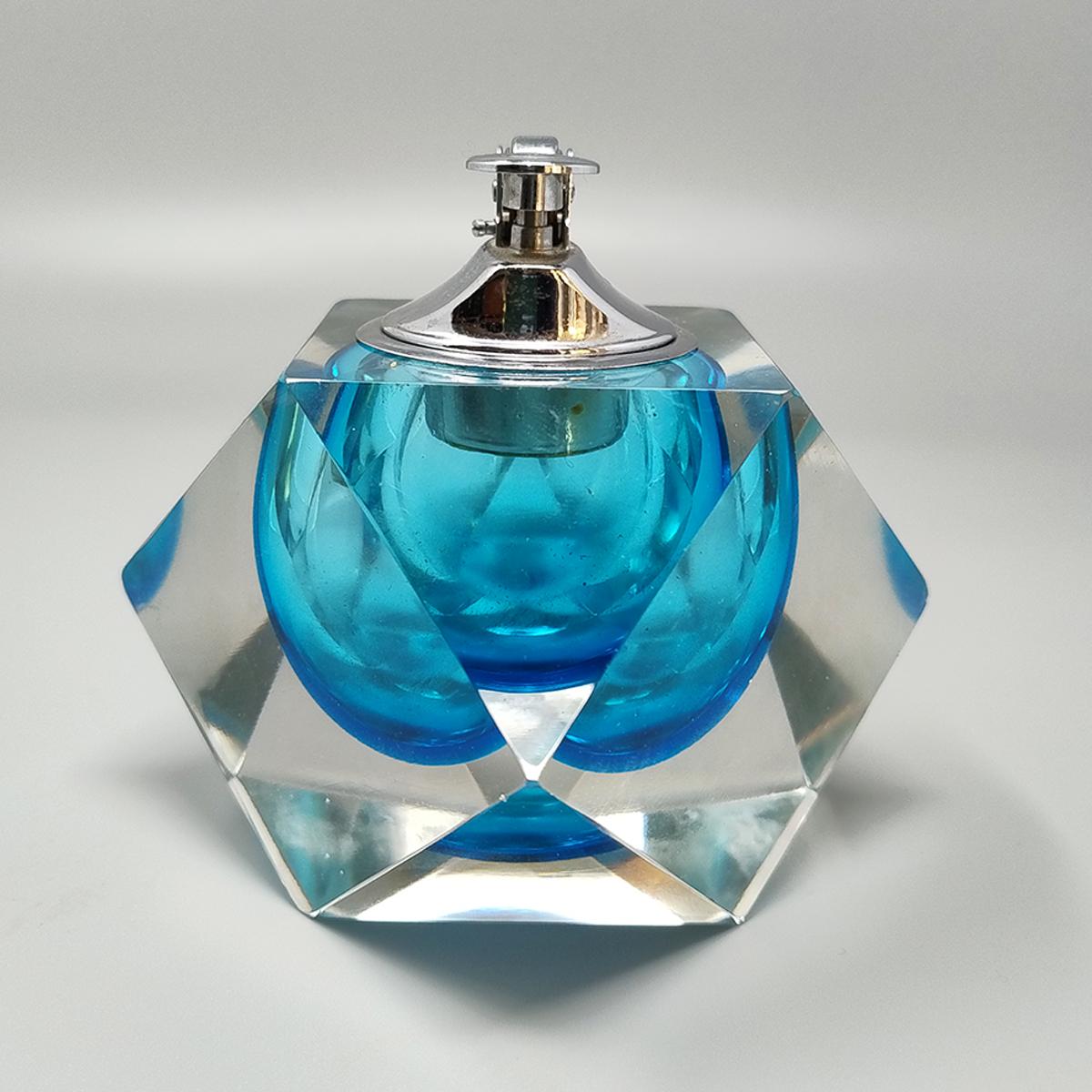 Mid-20th Century 1960s Stunning Blue Table Lighter in Murano Sommerso Glass By Flavio Poli