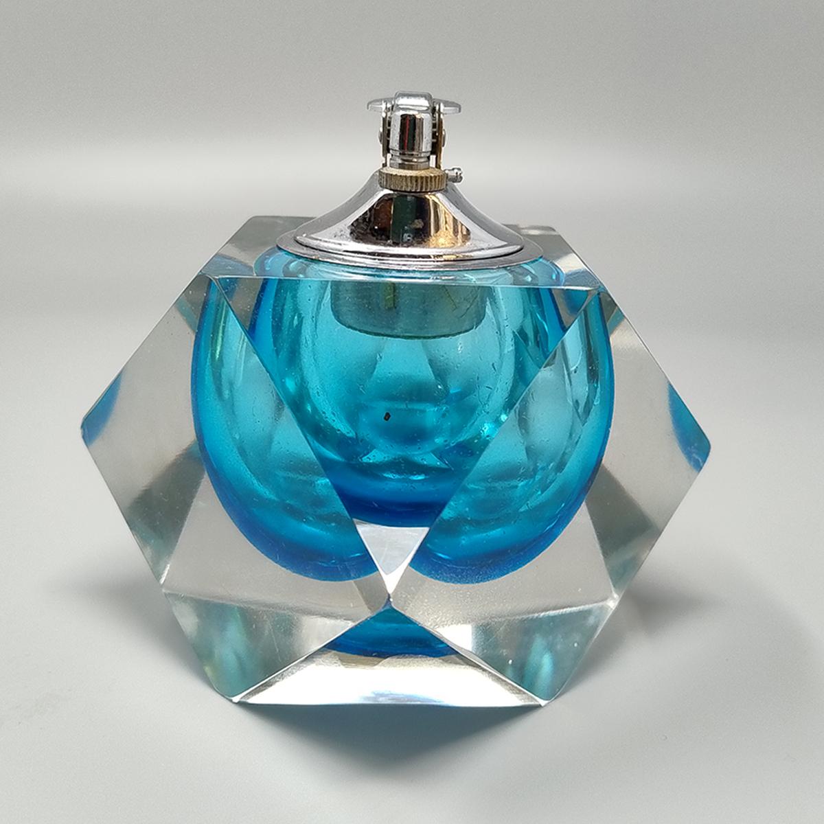 Murano Glass 1960s Stunning Blue Table Lighter in Murano Sommerso Glass By Flavio Poli