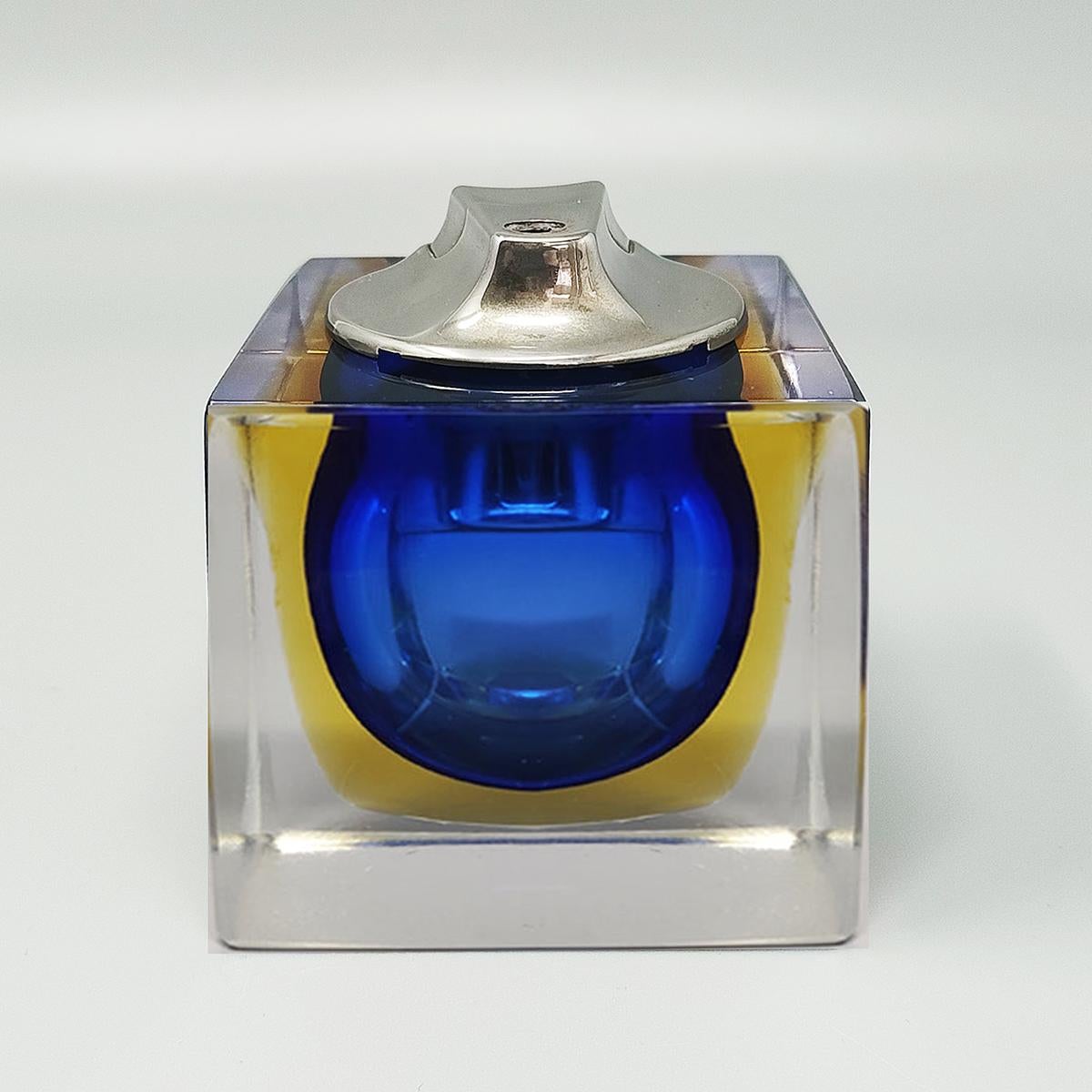Murano Glass 1960s Stunning Blue Table Lighter in Murano Sommerso Glass By Flavio Poli For Sale