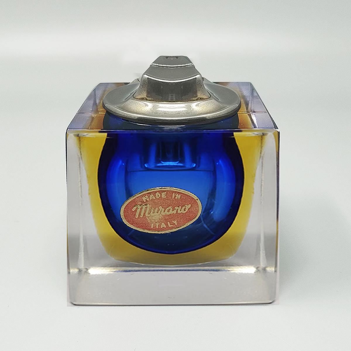 1960s Stunning Blue Table Lighter in Murano Sommerso Glass By Flavio Poli For Sale 1