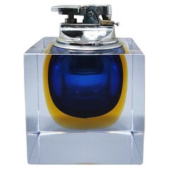 Superbe éclairage de table bleu en verre Sommerso de Murano par Flavio Poli, années 1960