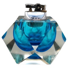 1960s Stunning Blue Table Lighter in Murano Sommerso Glass By Flavio Poli