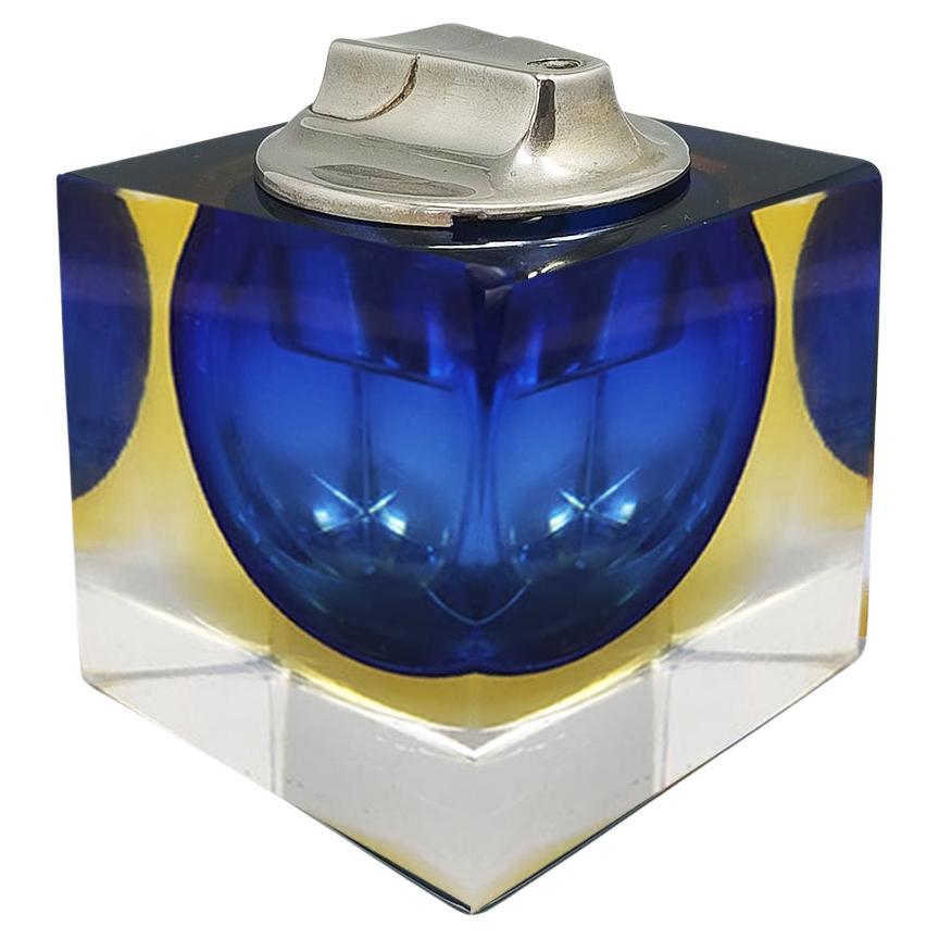 1960s Stunning Blue Table Lighter in Murano Sommerso Glass By Flavio Poli For Sale