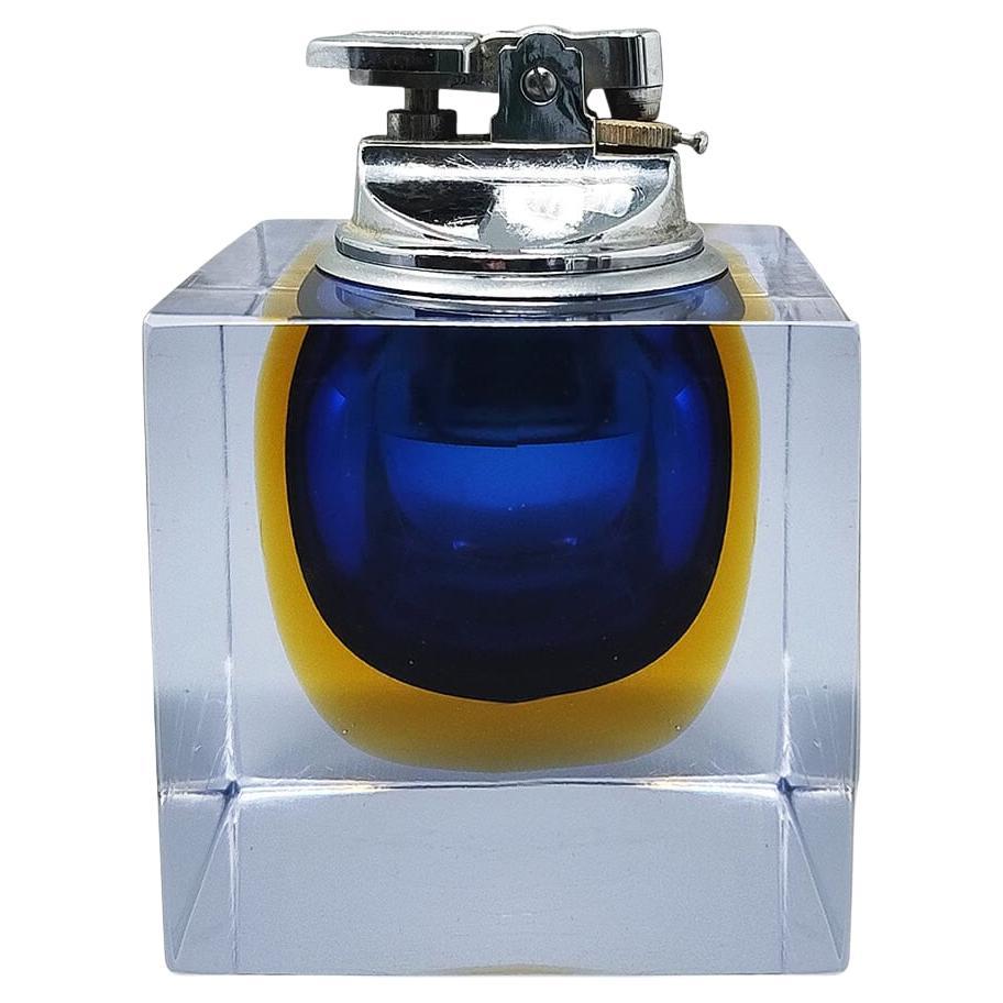 Superbe éclairage de table bleu en verre Sommerso de Murano par Flavio Poli, années 1960