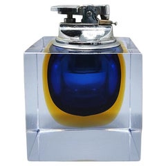 1960s Stunning Blue Table Lighter in Murano Sommerso Glass By Flavio Poli
