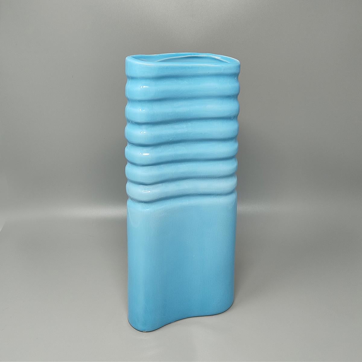 Mid-Century Modern 1960s Stunning Blue Vase in Laveno Ceramic. Made in Italy For Sale