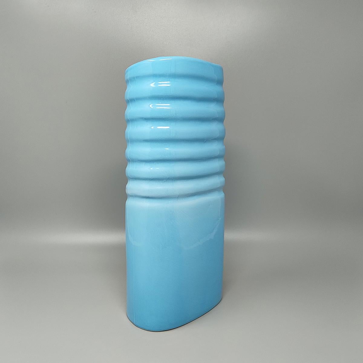 Italian 1960s Stunning Blue Vase in Laveno Ceramic. Made in Italy For Sale