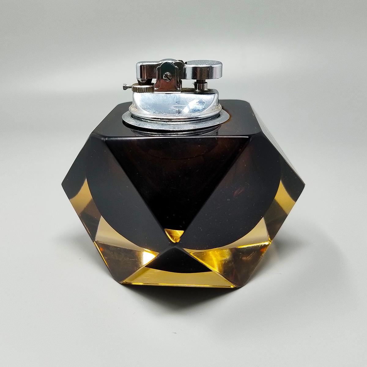 Mid-Century Modern 1960s Stunning Brown and Yellow Table Lighter in Murano Sommerso Glass By Flavio