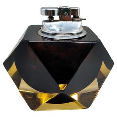 1960s Stunning Brown and Yellow Table Lighter in Murano Sommerso Glass By Flavio
